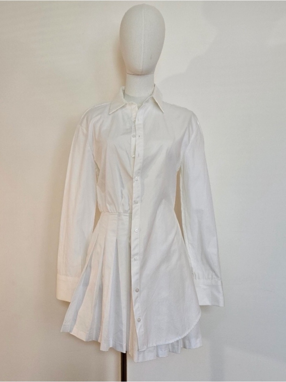 Zara White Button-Up Pleated Shirt Dress